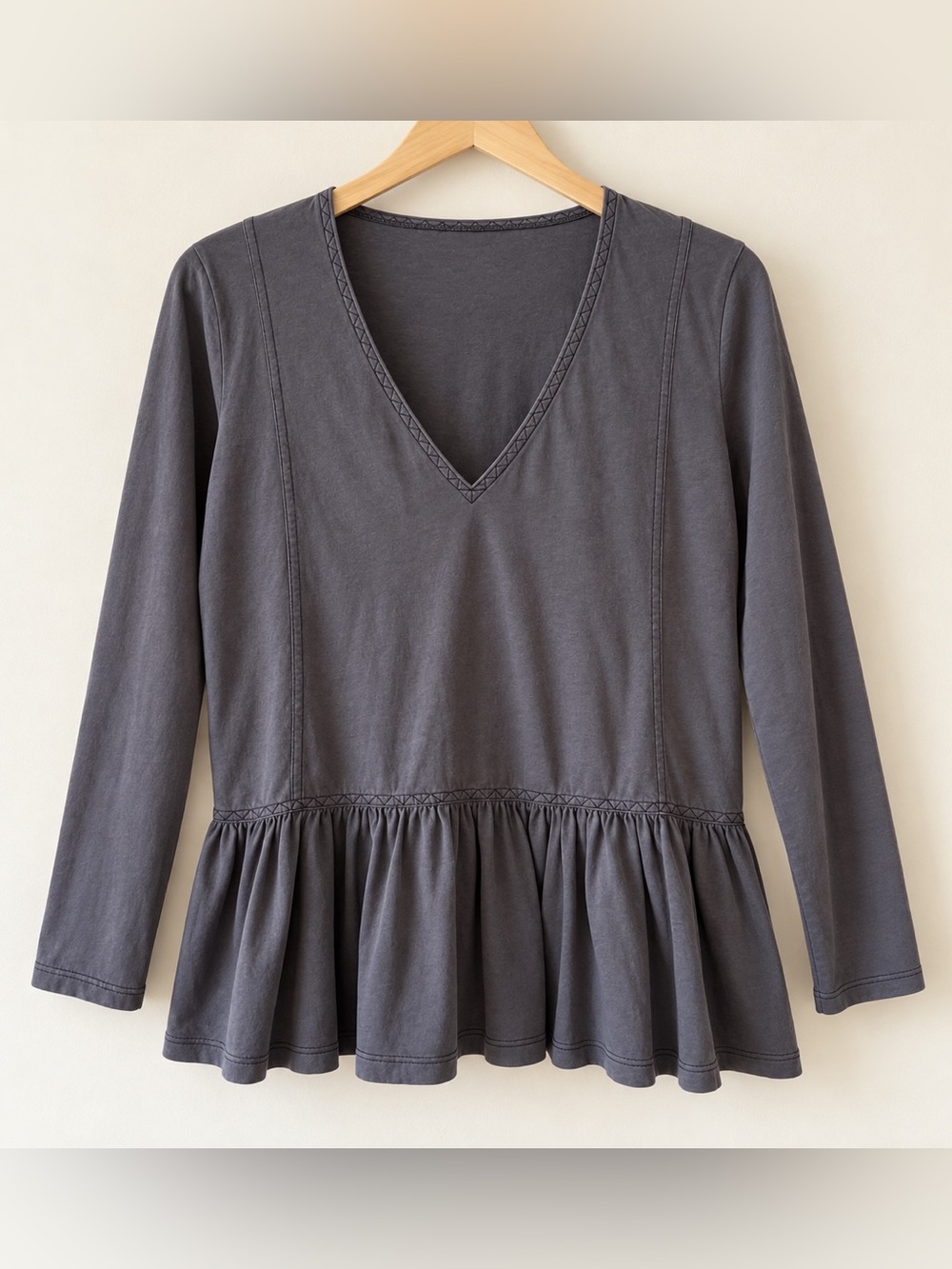 Madewell Charcoal Gray Long Sleeve V-Neck Peplum Top Y2K GUC S #1398